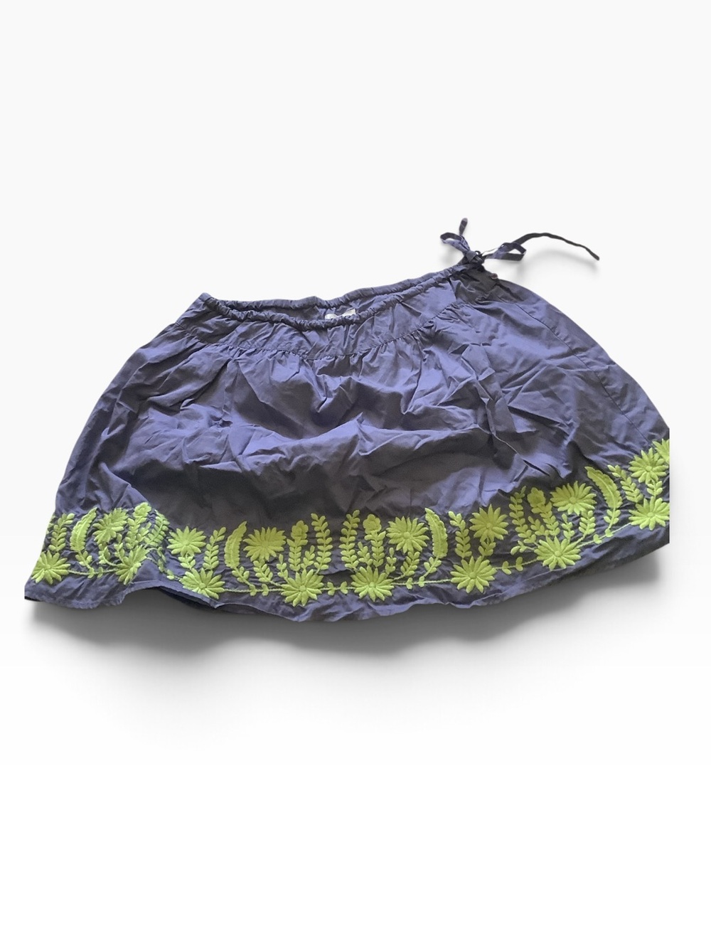 Sz 10 Blue Garnet Hill A-Line Short Cotton Skirt Green Embroidered Lined